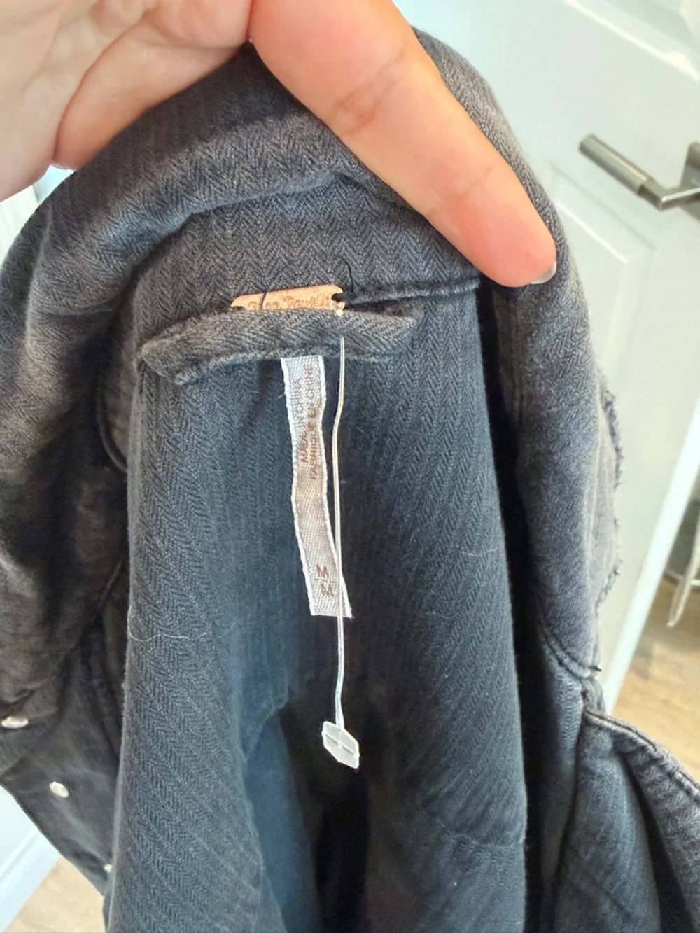 Free People Washed Black Denim Jacket with Gold Sequin Patches - Picture 4 of 4